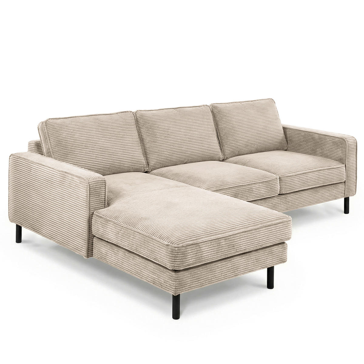ECKSOFA  in Cord Hellgrau Rücken echt  166/238 cm  - Hellgrau/Schwarz, Design, Textil/Metall (166/238cm) - Livetastic