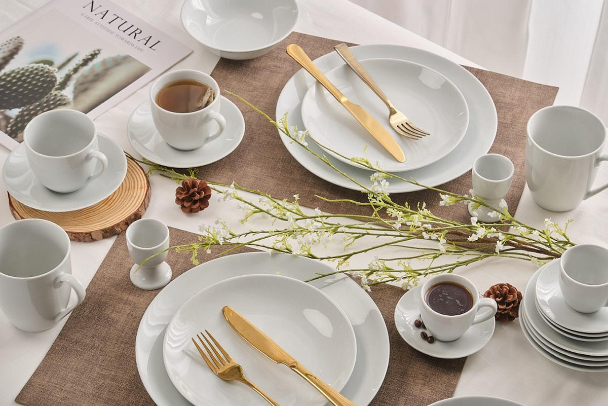 KOMBINOVANÁ SOUPRAVA 62dílné, porcelán keramika  - bílá, Basics, keramika - Novel