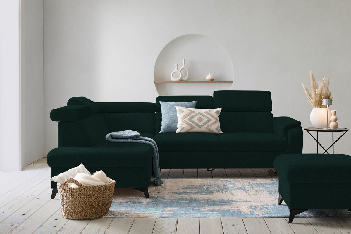 ECKSOFA in Mikrofaser Waldgrün  - Waldgrün/Schwarz, Design, Textil/Metall (203/260cm) - Stylife