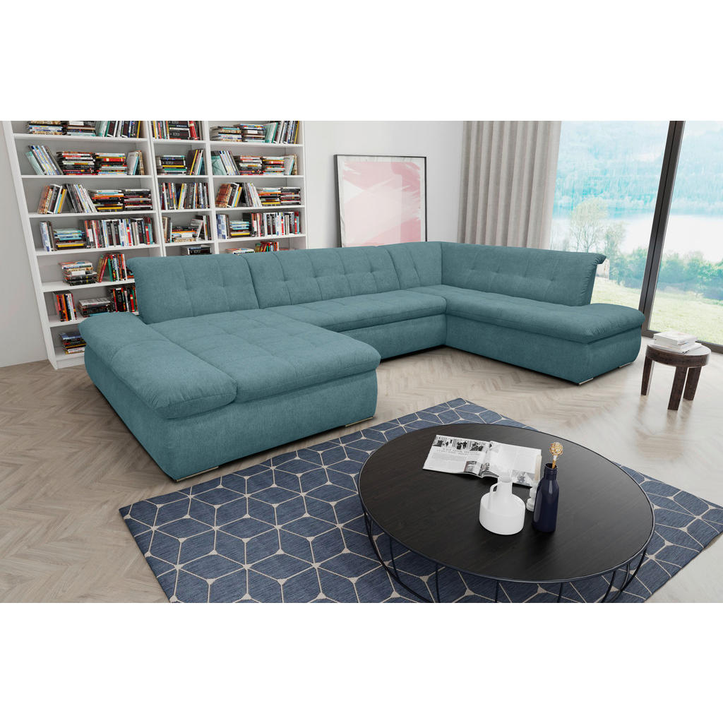 Thumbnail - Mid.you Wohnlandschaft, Petrol, Textil, Uni, 5-Sitzer, U-Form, 353x216 cm, Made in EU, FSC Mix, Hocker erhältlich, Rücke...