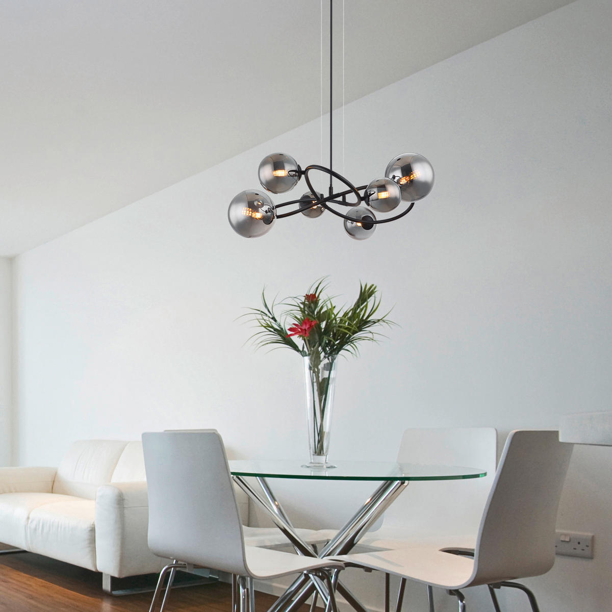 LED-HÄNGELEUCHTE 62,2/58,8/120 cm   - Transparent/Schwarz, Design, Glas/Kunststoff (62,2/58,8/120cm) - Globo
