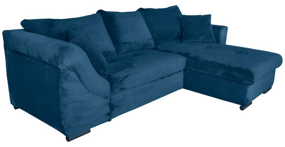 ECKSOFA  in Cord Blau  - Blau/Schwarz, KONVENTIONELL, Textil/Metall (258/168cm) - Carryhome