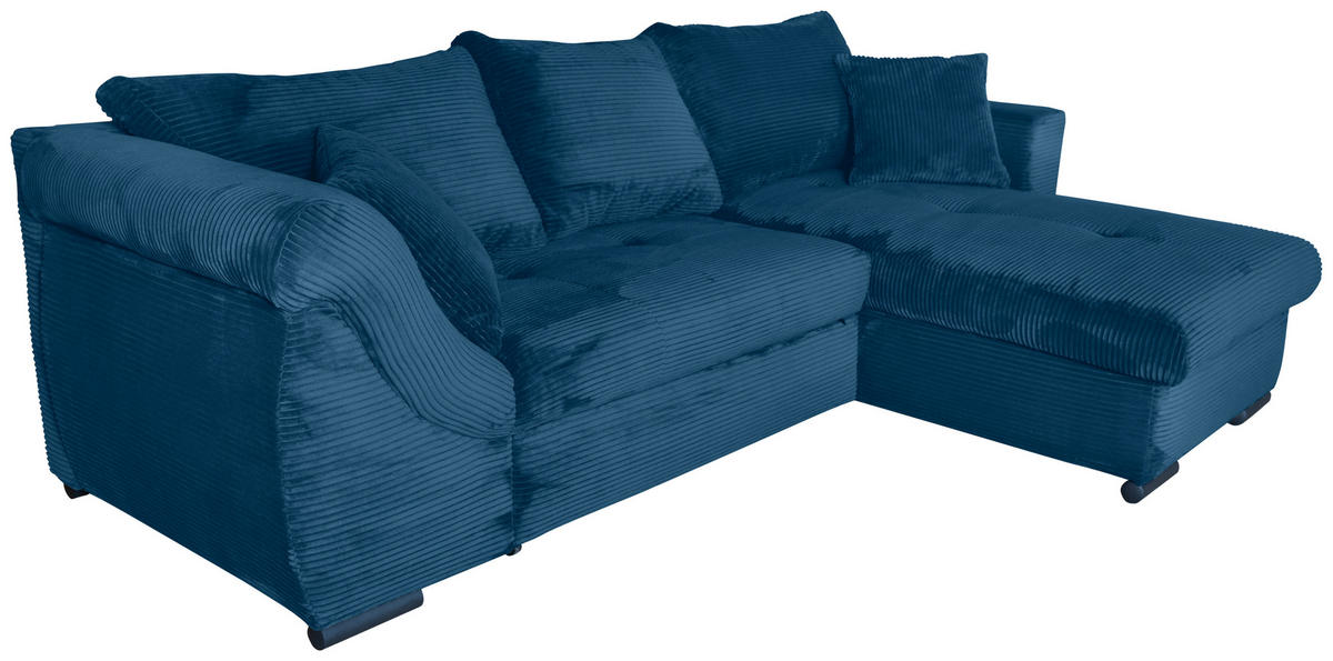 ECKSOFA in Cord Blau  - Blau/Schwarz, KONVENTIONELL, Textil/Metall (258/168cm) - Carryhome