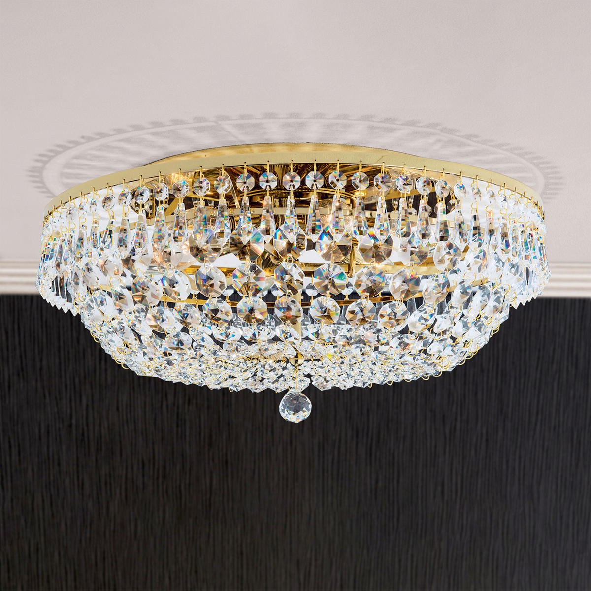 KRISTALL-DECKENLEUCHTE Sheraton  45 cm  - Goldfarben, LIFESTYLE, Metall (45cm)