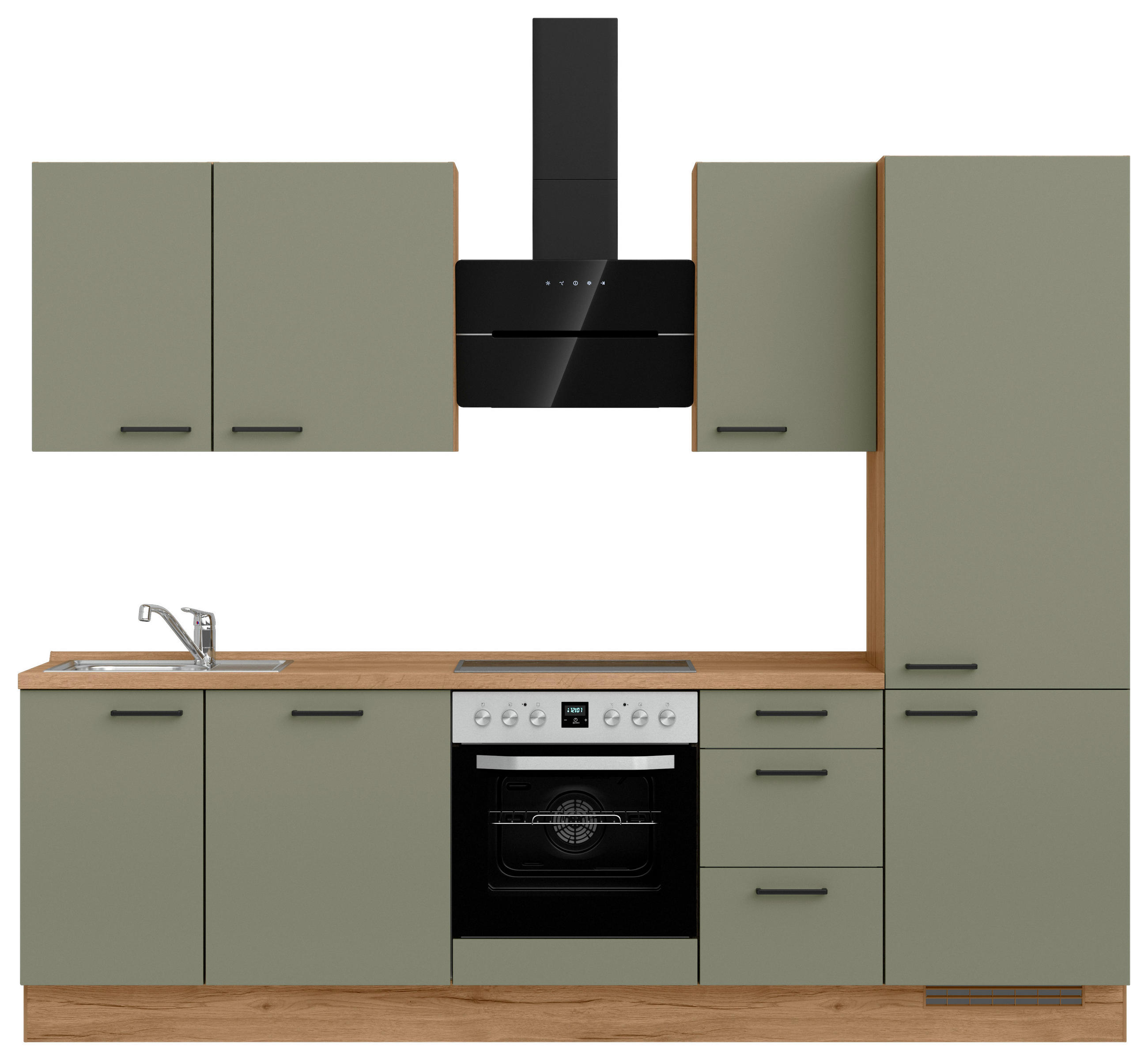 KÜCHENLEERBLOCK 270 cm   Eichefarben, Olivgrün  - Eichefarben/Schwarz, Romantik / Landhaus, Holzwerkstoff/Metall (270cm) - Celina