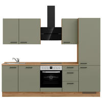 KÜCHENLEERBLOCK 270 cm   Eichefarben, Olivgrün  - Eichefarben/Schwarz, Romantik / Landhaus, Holzwerkstoff/Metall (270cm) - Celina