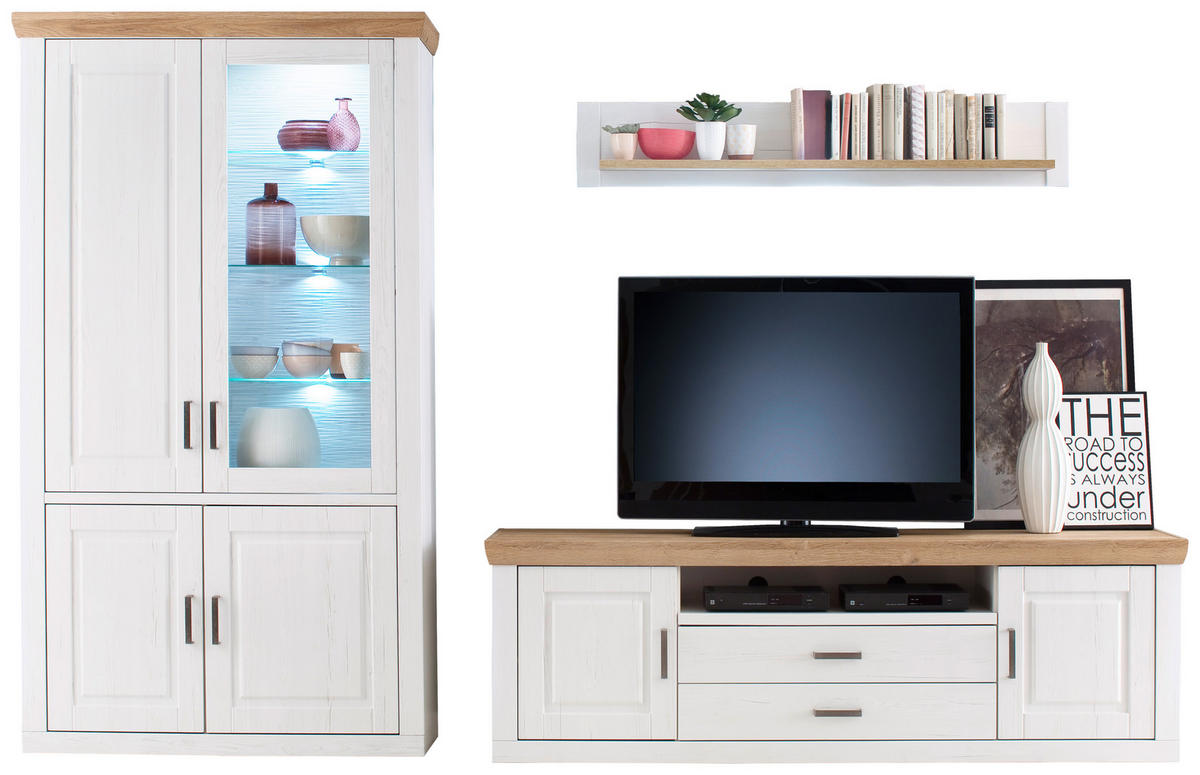 WOHNWAND  Eichefarben, Pinienfarben 326/210/52 cm  - Eichefarben/Schwarz, Design, Glas/Holzwerkstoff (326/210/52cm) - Landscape