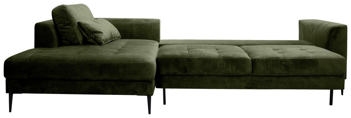 ECKSCHLAFSOFA in Mikrofaser Dunkelgrün  - Dunkelgrün/Schwarz, Modern, Textil (168/280cm) - Trendmanufaktur
