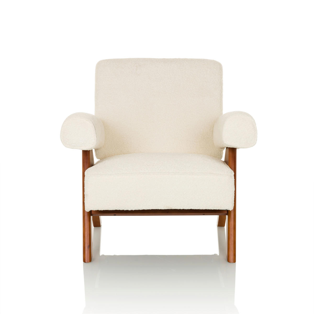 LOUNGESESSEL Bouclé Weiß    - Weiß/Braun, MODERN, Holz/Textil (75/74/75cm) - MID.YOU