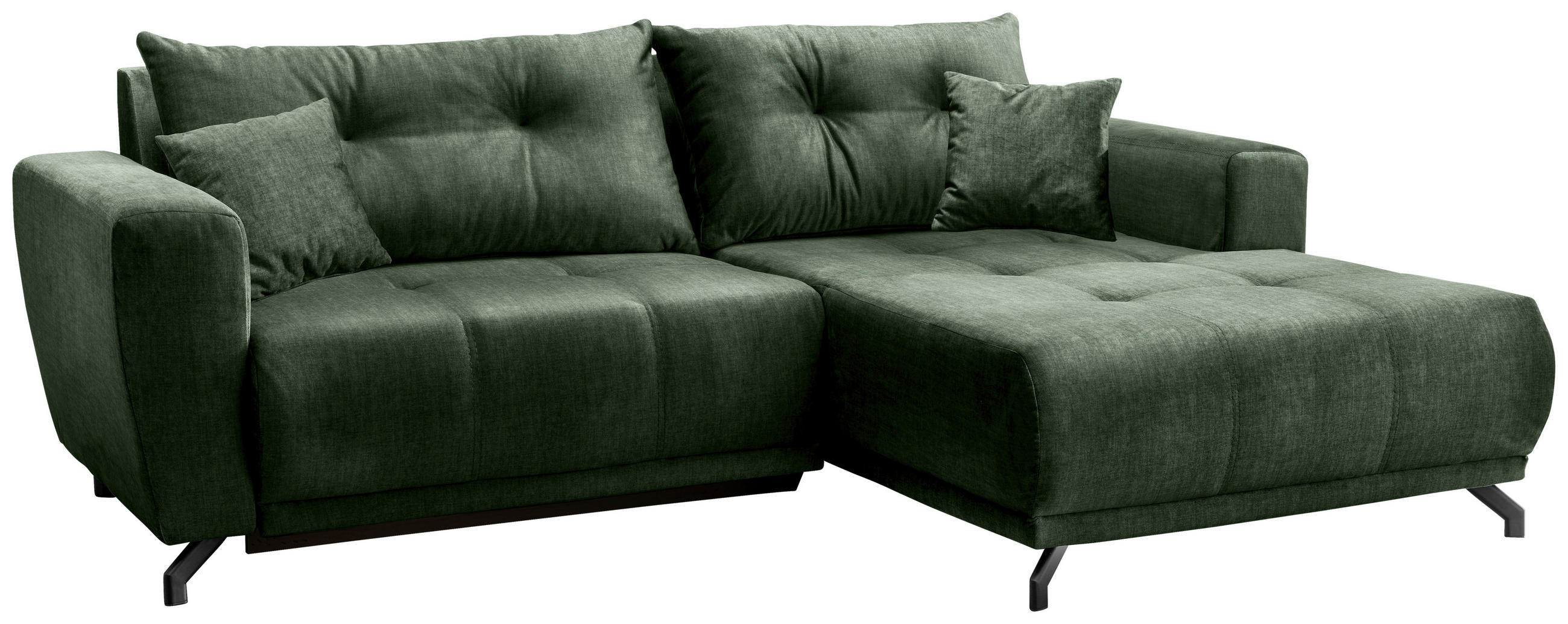 ECKSOFA in Velours Dunkelgrün - Dunkelgrün/Schwarz, Modern, Textil/Metall (246/177cm) - MID.YOU