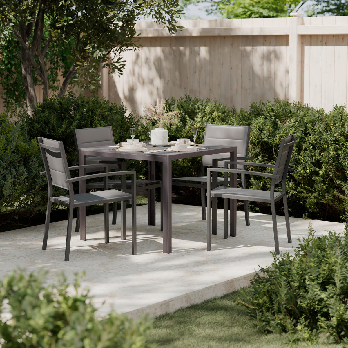 GARTENTISCH 90/74/90 cm Metall, Kunststoff Schwarz quadratisch  - Schwarz, MODERN, Kunststoff/Metall (90/74/90cm) - Ambia Garden