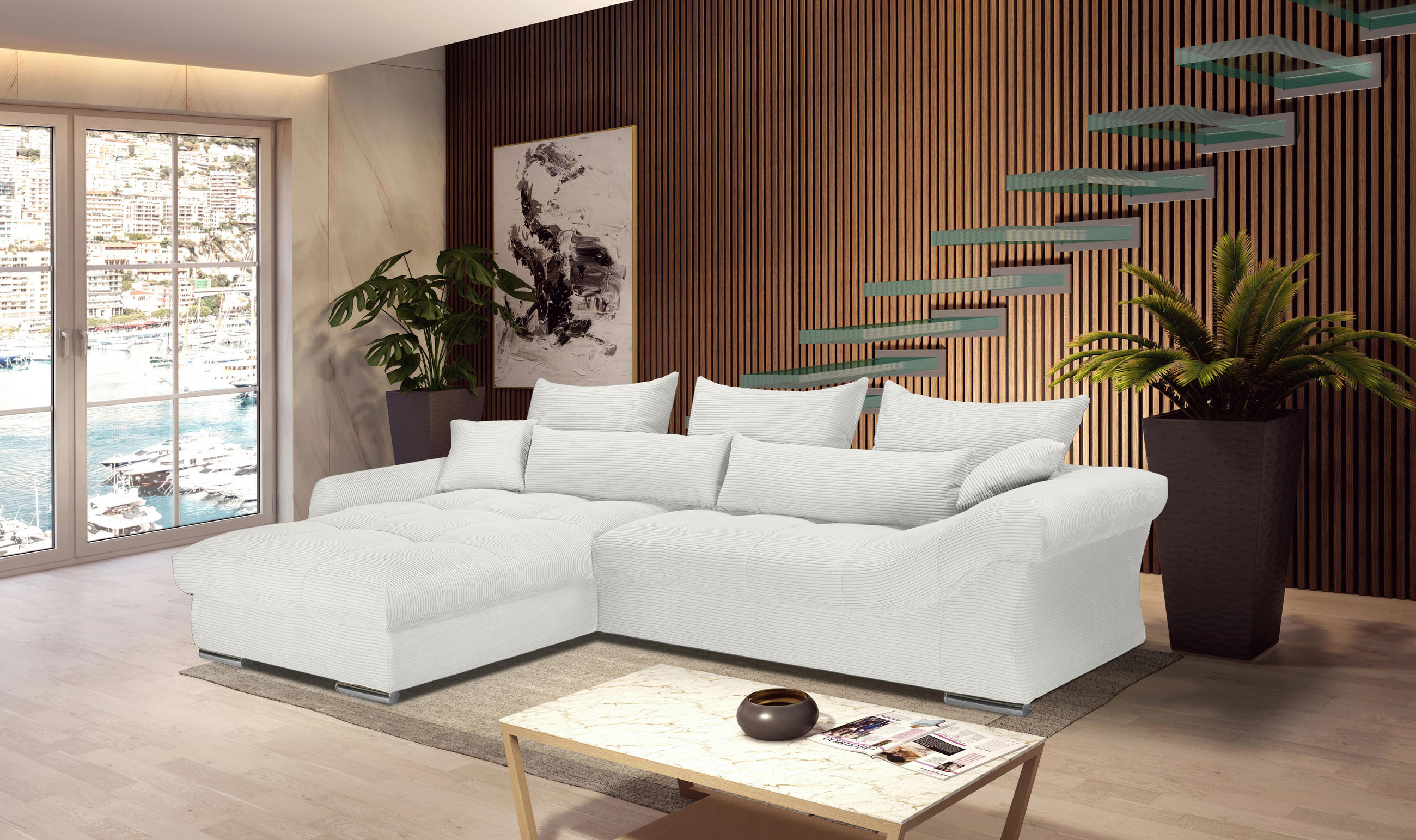 ECKSOFA Creme Cord  - Chromfarben/Creme, KONVENTIONELL, Textil/Metall (225/335cm) - Carryhome