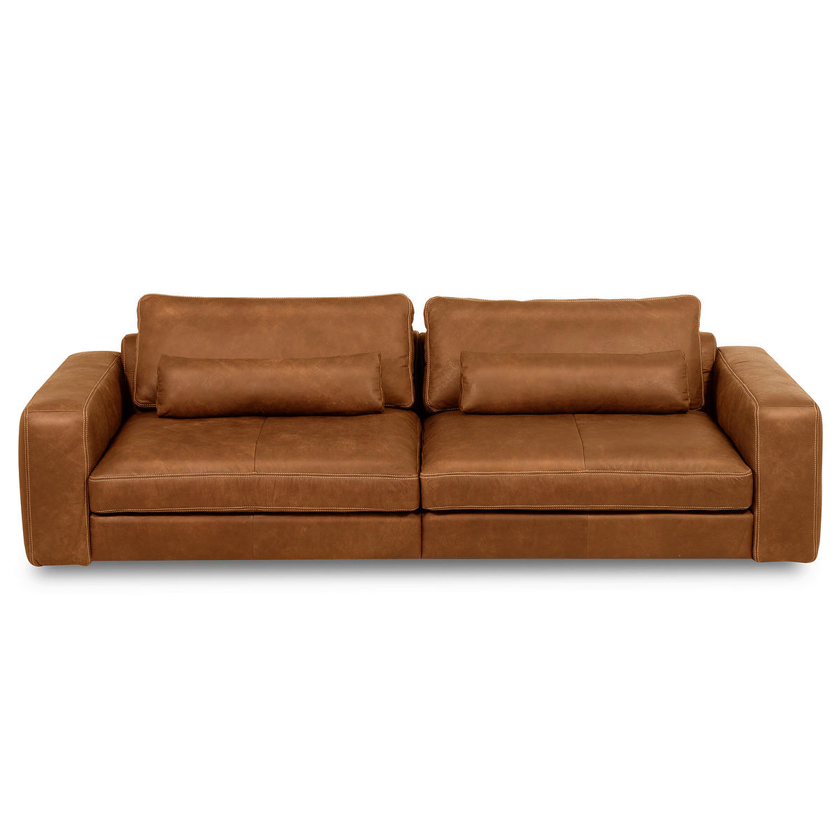 3-SITZER-SOFA  in Echtleder Cognac   - Cognac/Beige, Design, Leder/Kunststoff (300/85/123cm) - Livetastic