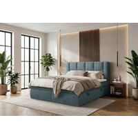 BOXBETT 160/200 cm,  in Graublau, gepolstertes Kopfteil, Bettkasten, Topper, Matratzen, H3 = fest  - Graublau/Schwarz, Modern, Holz/Holzwerkstoff (160/200cm) - Boxxx