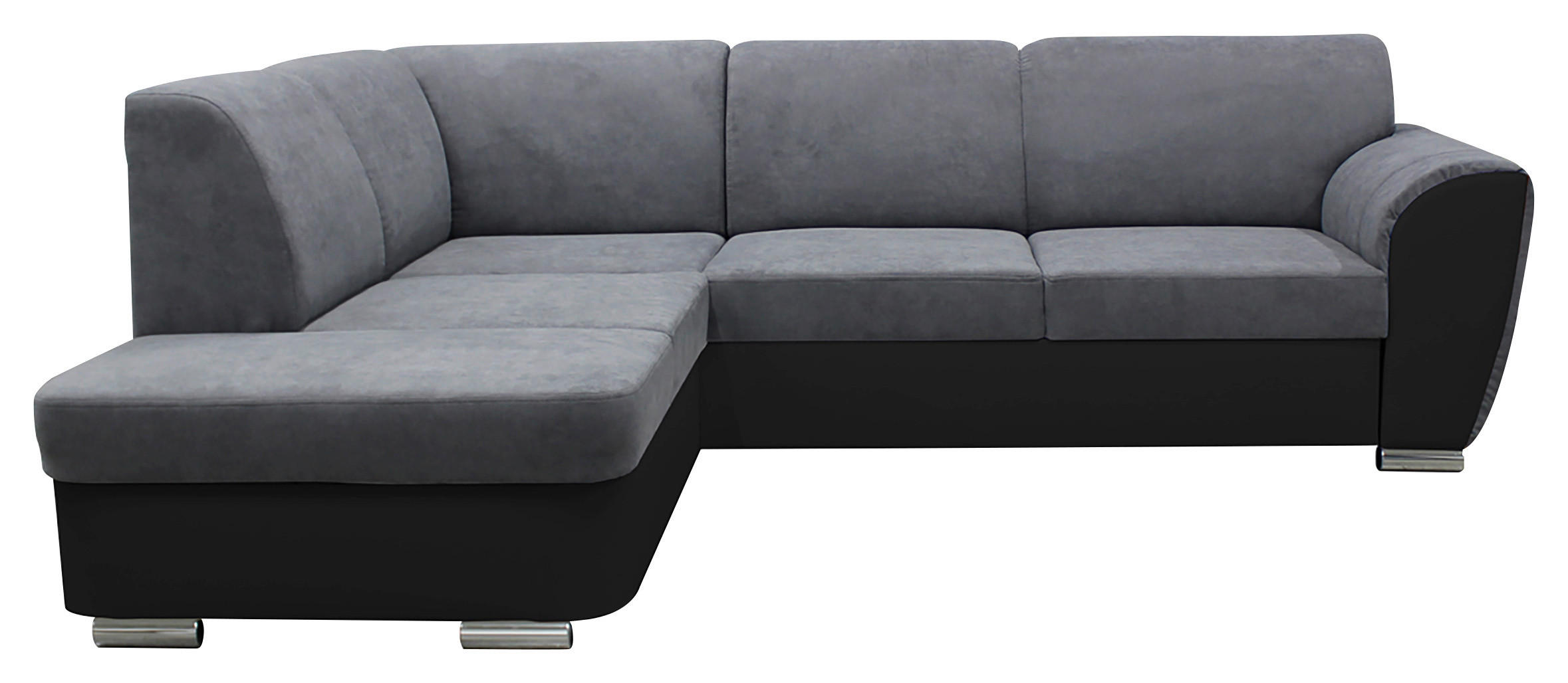 ECKSOFA Grau, Schwarz Velours  - Silberfarben/Schwarz, Design, Kunststoff/Textil (196/255cm) - MID.YOU