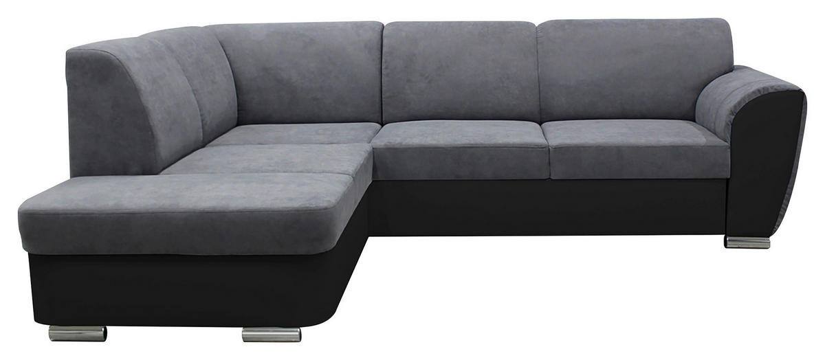 ECKSOFA in Velours Grau, Schwarz  196/255 cm  - Silberfarben/Schwarz, Design, Kunststoff/Textil (196/255cm) - MID.YOU