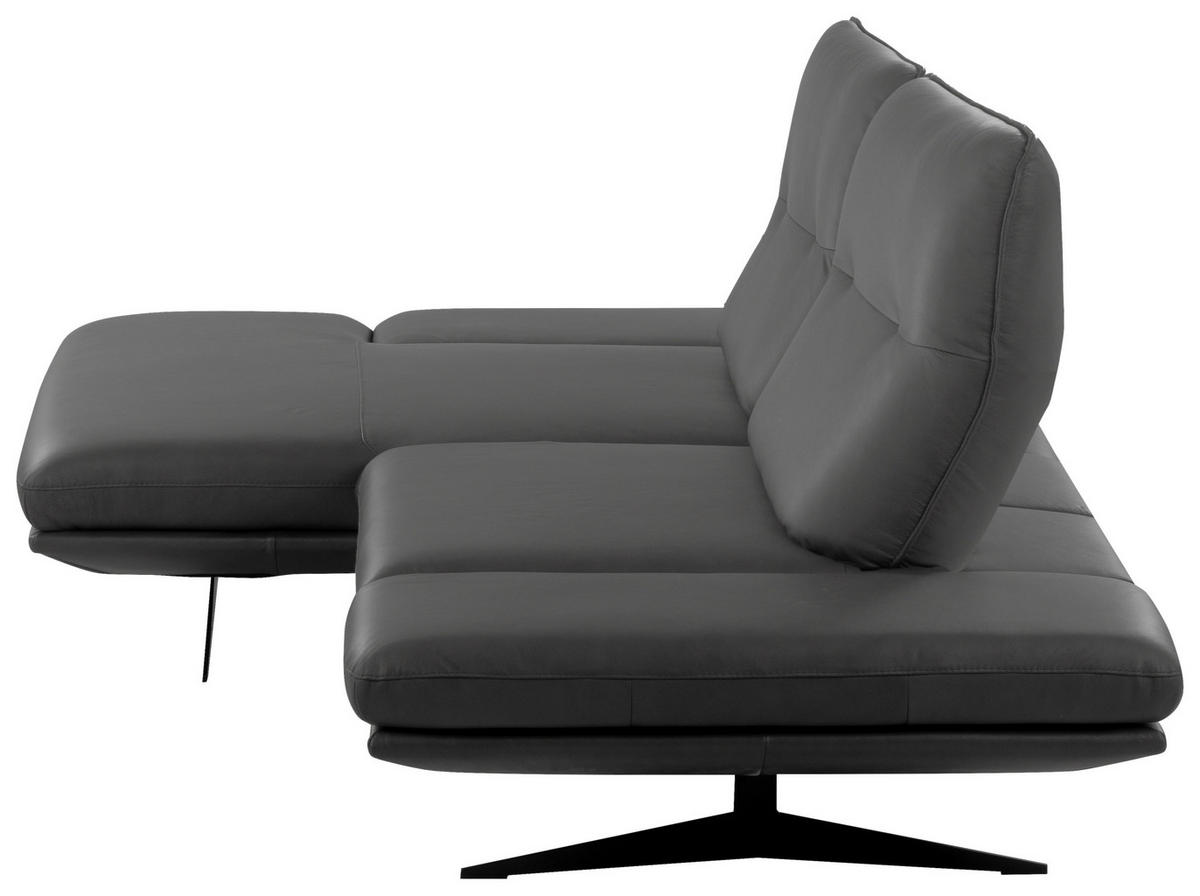 ECKSOFA Dunkelgrau Echtleder Rücken echt, Armteilverstellung, Kopfteilverstellung, Sitztiefenverstellung  - Dunkelgrau/Schwarz, Design, Leder/Metall (160/235cm) - Celina Home