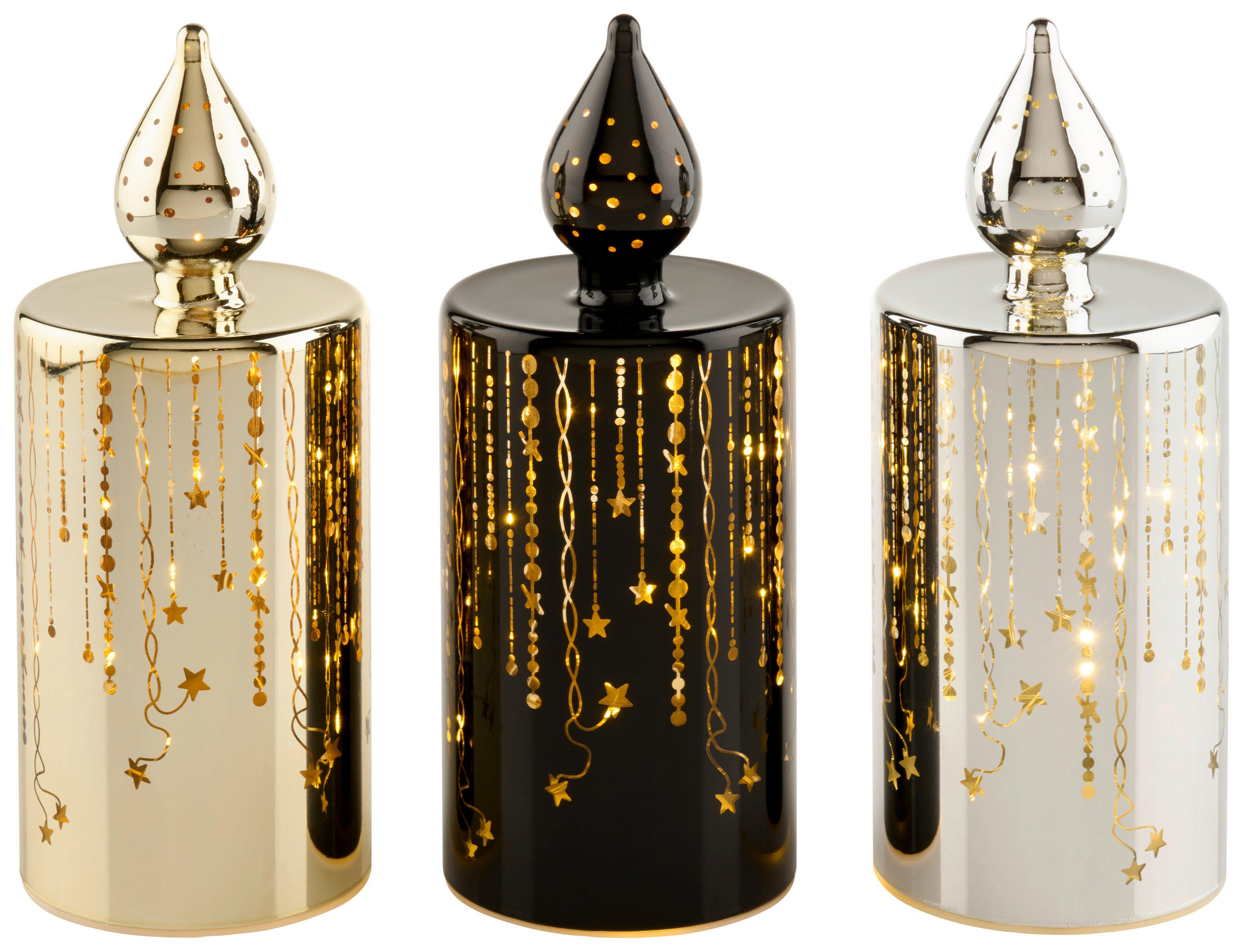 LED GYERTYA 7,5/18 cm  - fekete/aranyszínű, Lifestyle, műanyag/Üveg (7,5/18cm) - X-Mas