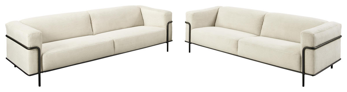 2,5-SITZER in Cord Naturfarben  - Schwarz/Naturfarben, Design, Textil/Metall (216/67/96cm) - Johann Jakob
