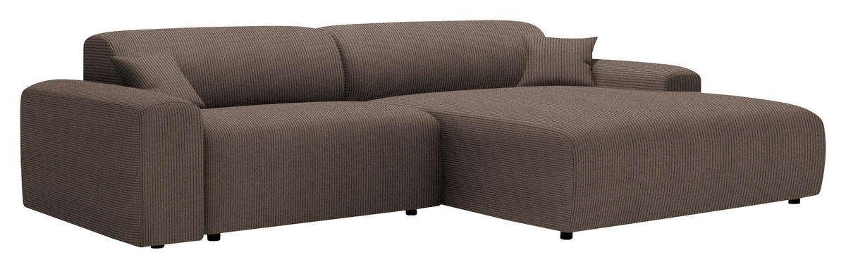 ECKSOFA in Velours, Feincord Braun  292/178 cm  - Schwarz/Braun, Design, Kunststoff/Textil (292/178cm) - home24