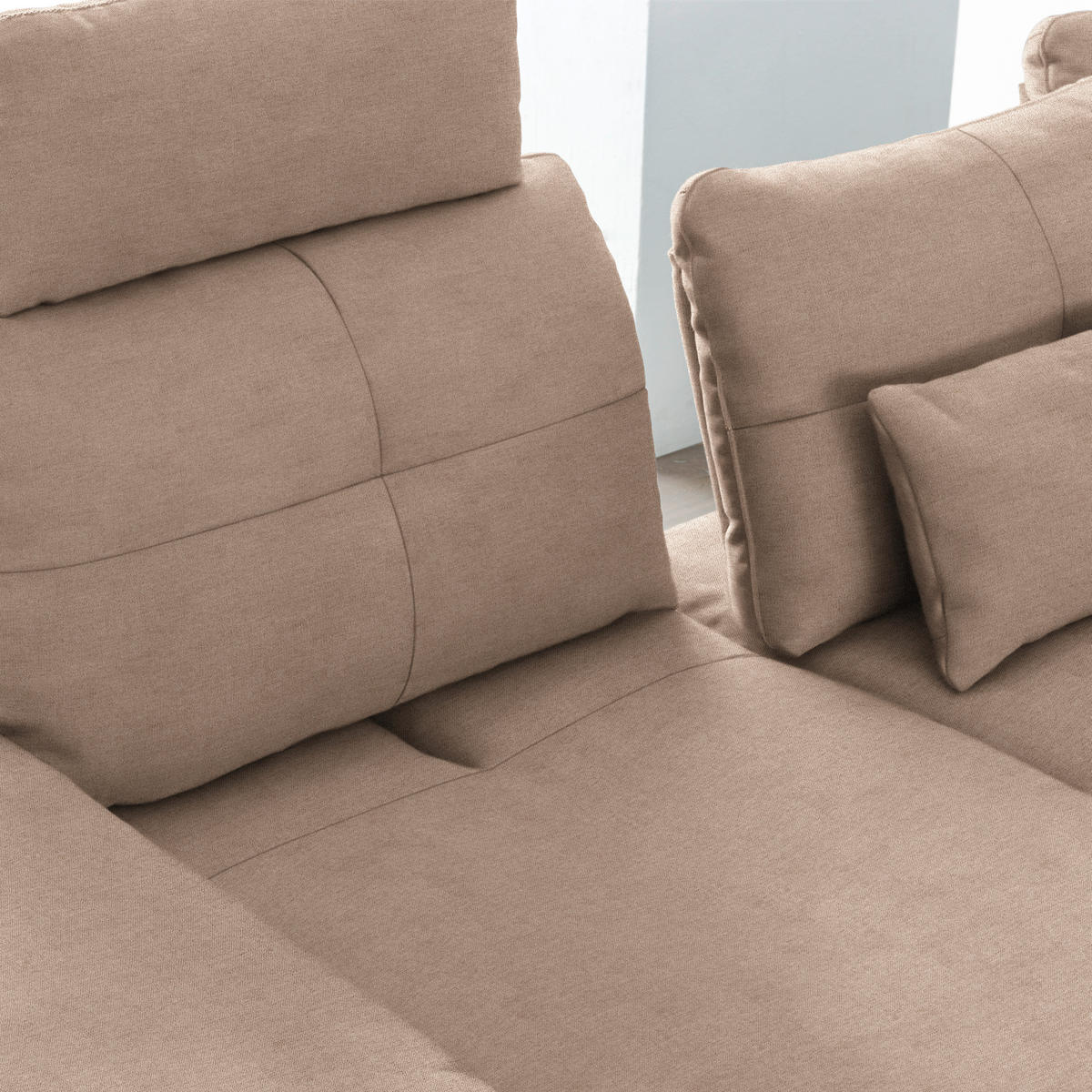 ECKSOFA in Flachgewebe Taupe  - Taupe/Schwarz, Design, Textil/Metall (344/271cm) - Chilliano