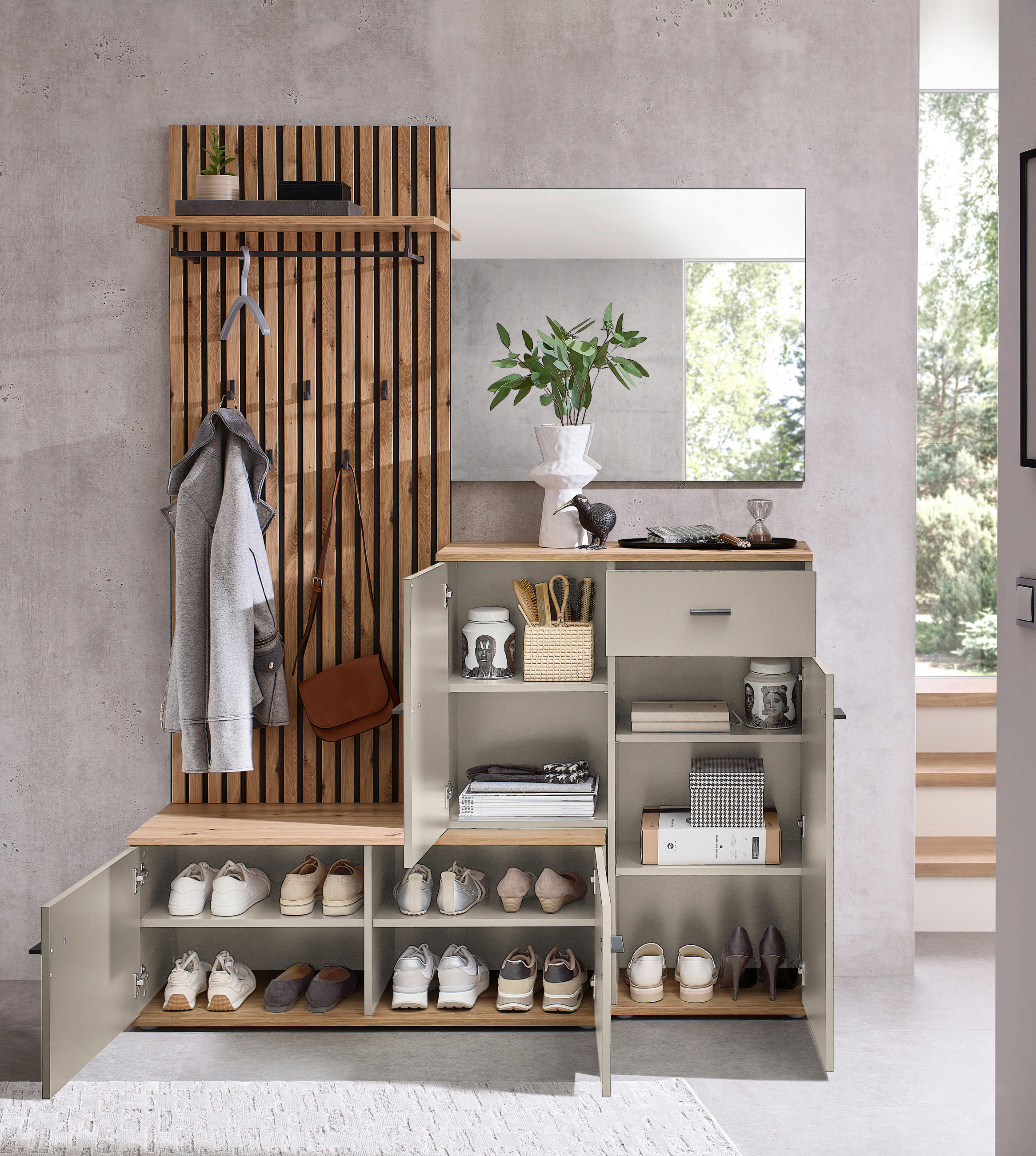 GARDEROBE  in 148/199/38 cm  - Kaschmir/Eiche Artisan, Design, Glas/Holzwerkstoff (148/199/38cm) - Xora