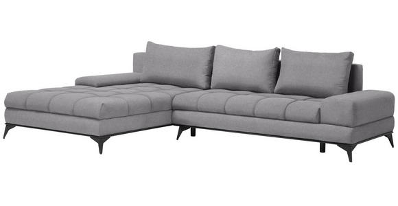 ECKSOFA Grau Webstoff Rückenkissen, Bettkasten, Schlaffunktion, Rücken echt  - Schwarz/Grau, Design, Textil/Metall (212/315cm) - Carryhome