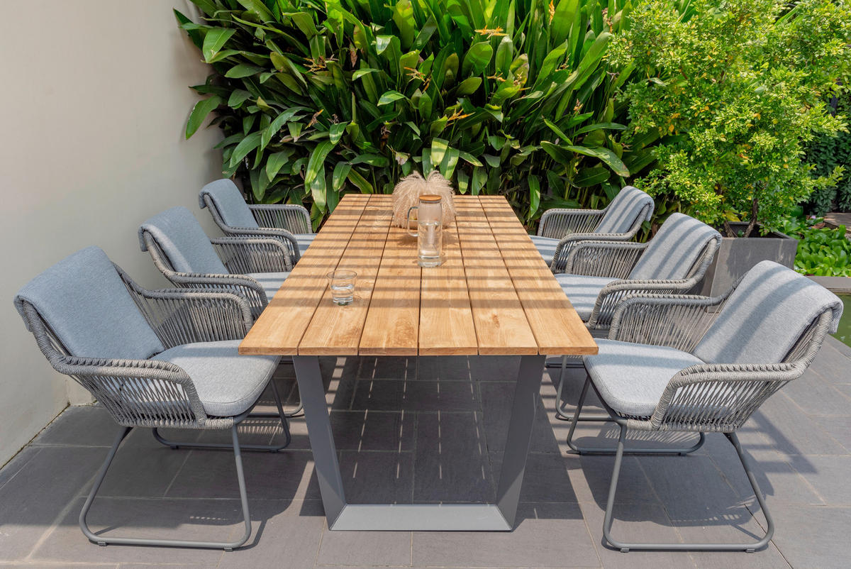 GARTENTISCH Holz, Metall Anthrazit, Teakfarben rechteckig  - Anthrazit/Teakfarben, MODERN, Holz/Metall (216/99/75cm) - Amatio