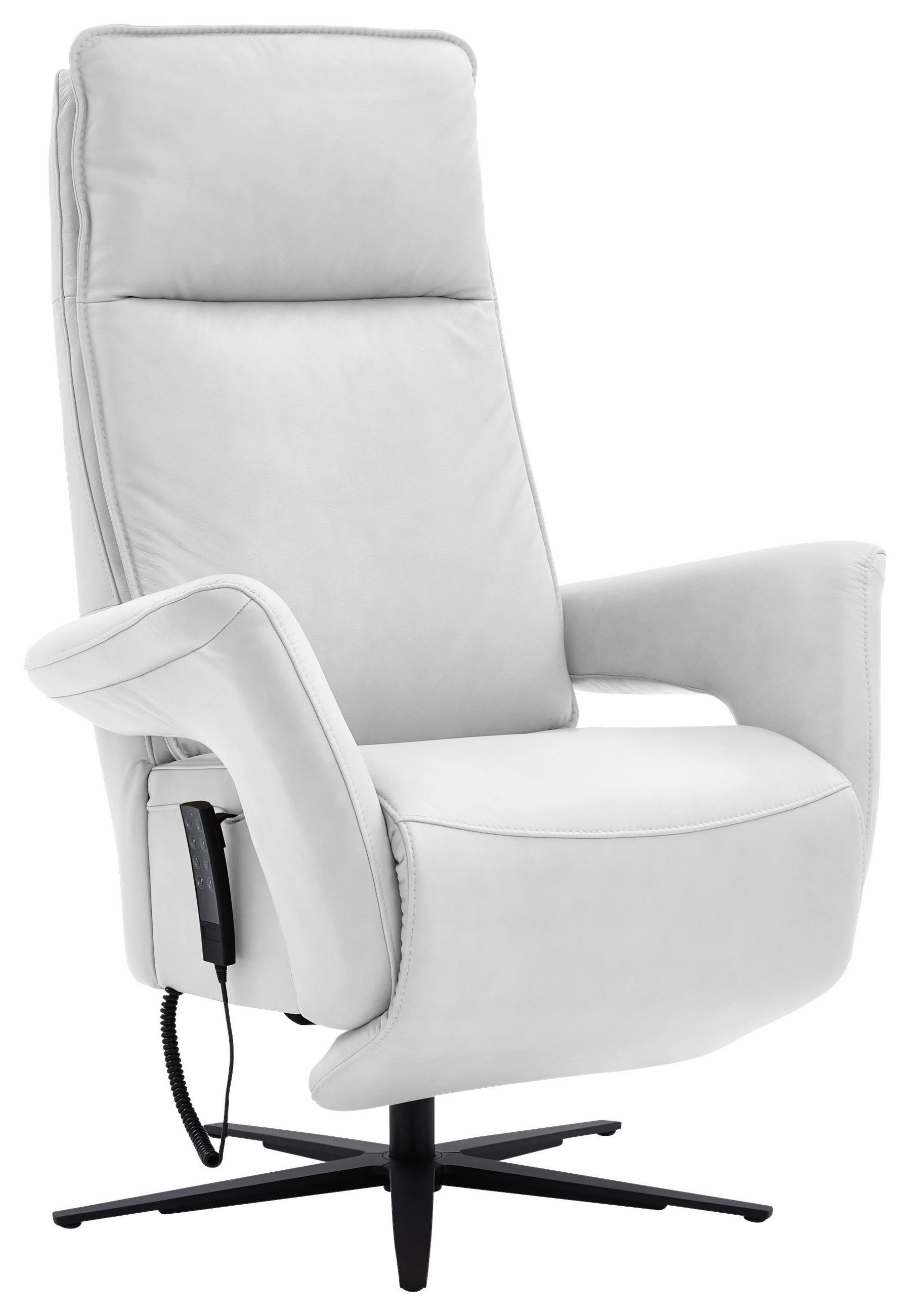 RELAXSESSEL in Leder Weiss  - Weiss/Schwarz, Design, Leder/Metall (83/123/87cm) - Valdera