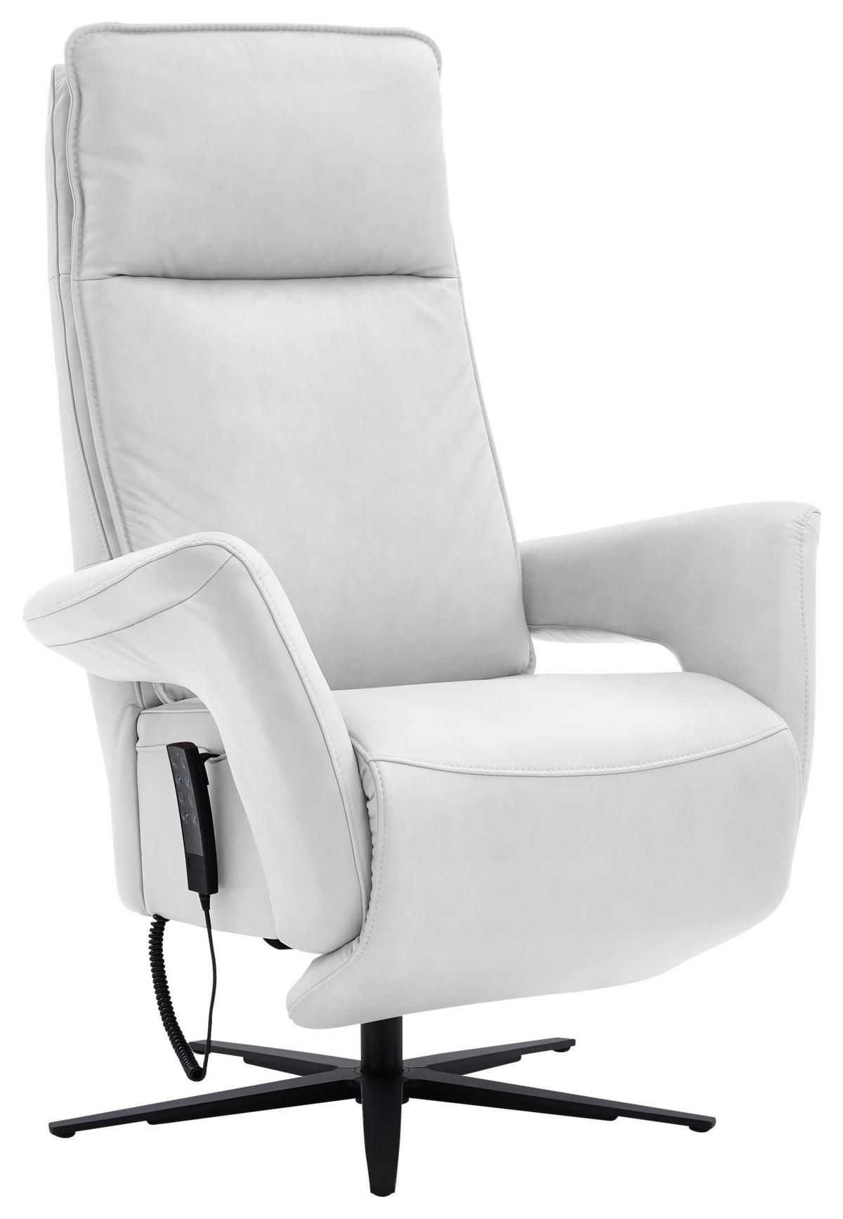 RELAXSESSEL in Leder Weiss  - Weiss/Schwarz, Design, Leder/Metall (83/123/87cm) - Valdera