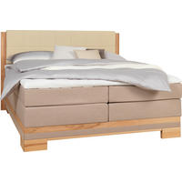 BOXSPRINGBETT 180/200 cm,  in Buchefarben, Beige, Matratze, gepolstertes Kopfteil, Topper, H2 = mittel, H3 = fest, unterschiedliche Matratzenhärtegrade je Bettseite  - Beige/Buchefarben, Natur, Holz/Textil (180/200cm) - Linea Natura
