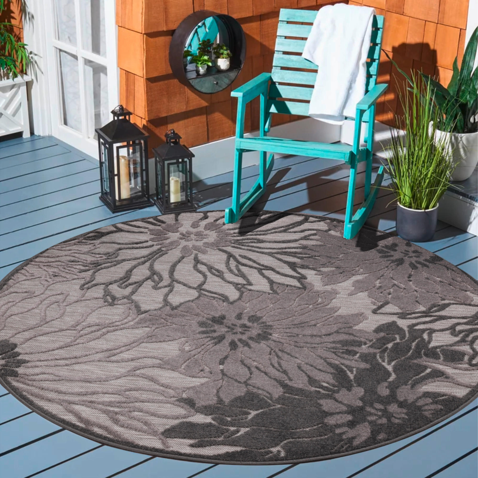 OUTDOORTEPPICH 150 cm Floral Grau, Hellgrau  - Hellgrau/Grau, LIFESTYLE, Kunststoff/Textil (150cm) - Novel