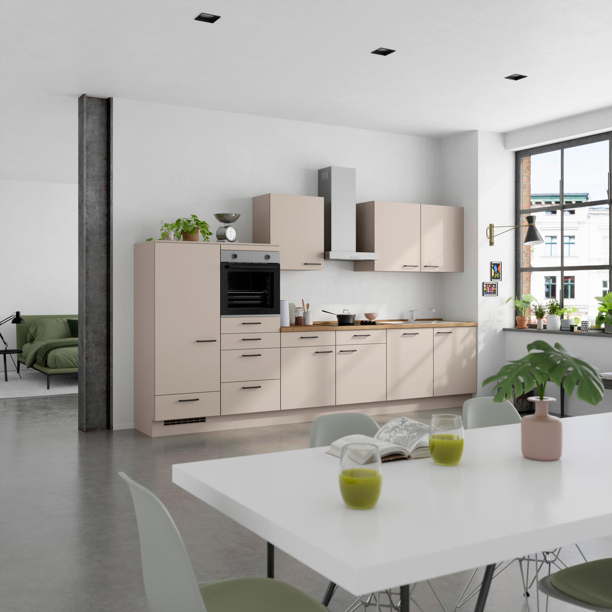 KÜCHENBLOCK Easytouch 360 cm  in Eichefarben, Sandfarben  - Sandfarben/Eichefarben, MODERN, Holzwerkstoff/Metall (360cm) - Nobilia