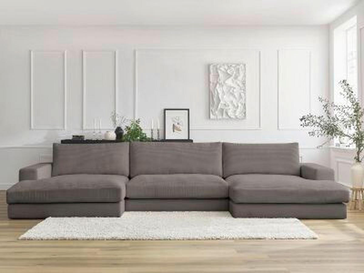 WOHNLANDSCHAFT LEONARD Taupe Cord  - Taupe/Schwarz, MODERN, Kunststoff/Textil (159/404/159cm)
