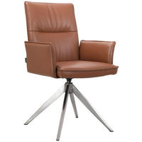 ARMLEHNSTUHL  in Edelstahl Echtleder pigmentiert  - Edelstahlfarben/Cognac, Design, Leder/Metall (57/92/63,5cm) - Novel