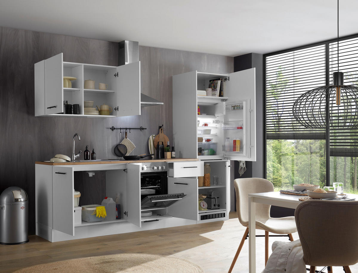 KUHINJSKI BLOK BREZ APARATOV - črna/barve hrasta, Basics, umetna masa/leseni material (270cm) - MID.YOU