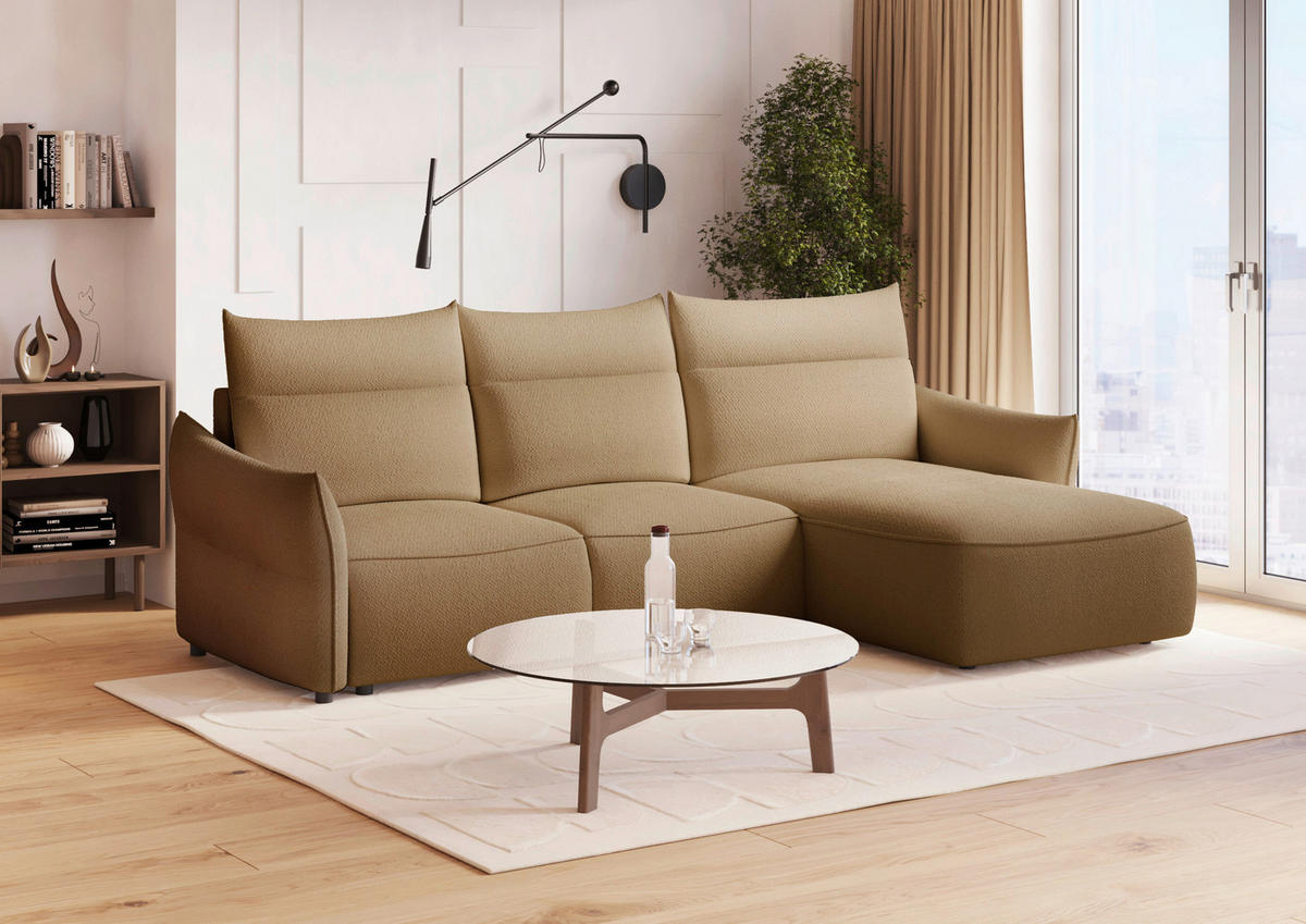 ECKSOFA Braun Webstoff Rückenkissen, Bettkasten, Schlaffunktion, Rücken echt, Liegefläche im Originalstoff  - Schwarz/Braun, KONVENTIONELL, Kunststoff/Textil (306/179cm) - Milino