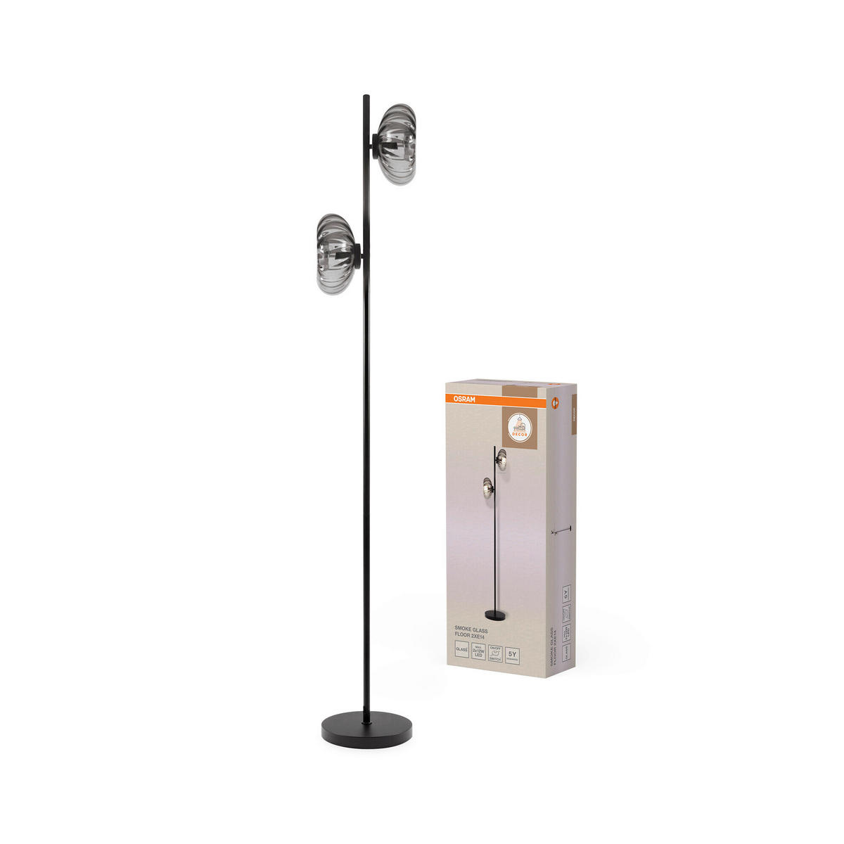 STEHLEUCHTE 25/25,5/170 cm    - Schwarz, Design, Glas/Metall (25/25,5/170cm) - Osram