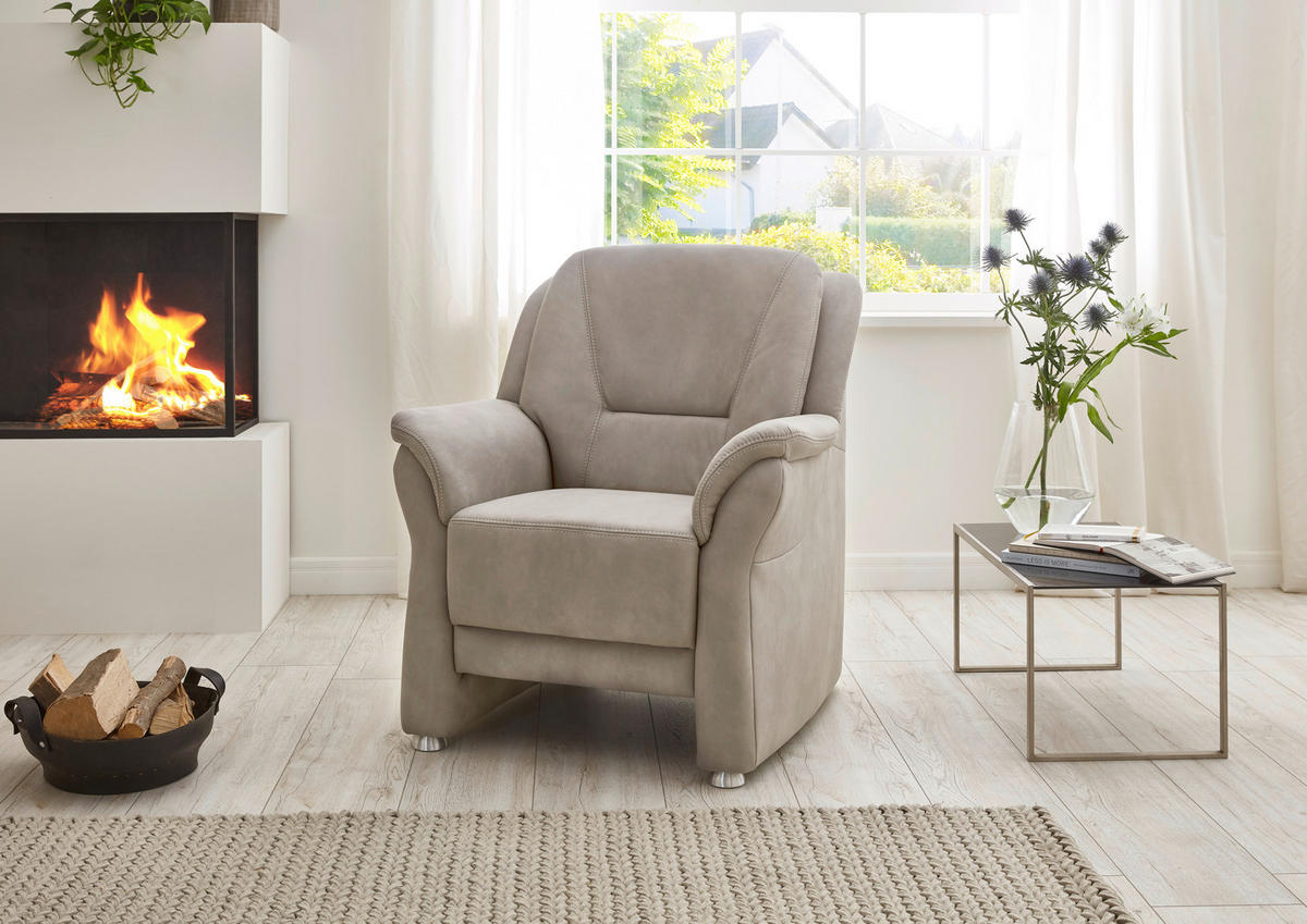 SESSEL in Mikrofaser Grau  - Beige/Alufarben, Konventionell, Textil/Metall (90/100/89cm) - Beldomo Comfort
