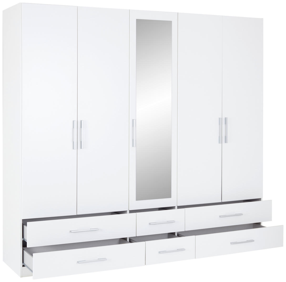 KLEIDERSCHRANK 226/210/54 cm 5-türig Weiß  - Silberfarben/Weiß, MODERN, Glas/Holzwerkstoff (226/210/54cm) - MID.YOU