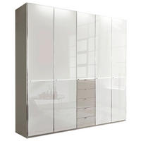 RUHÁSSZEKRÉNY szürke, fehér  - króm/fehér, Design, faalapú anyag/Üveg (250/236/58cm) - Novel