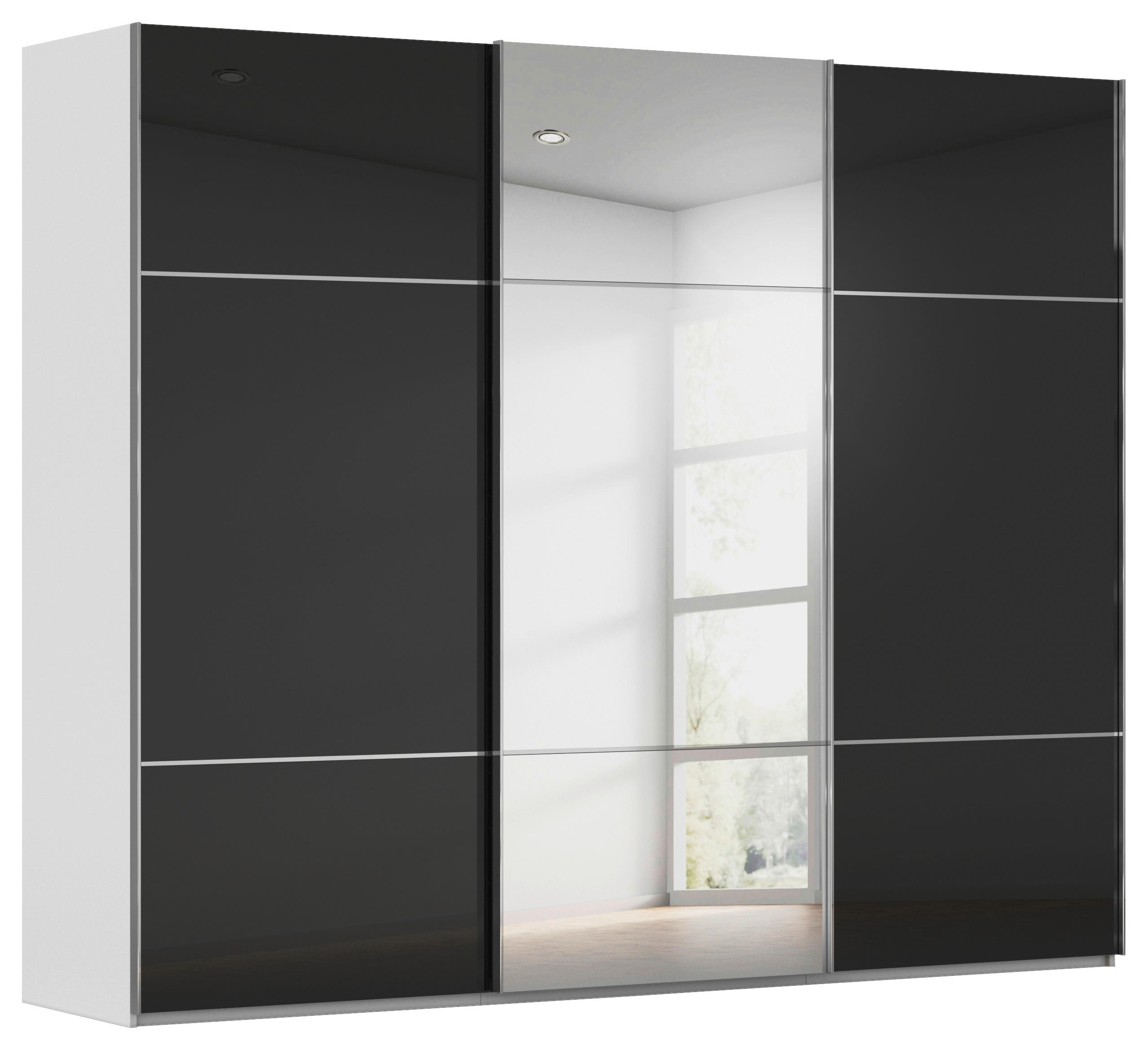 SCHWEBETÜRENSCHRANK 242/223/68 cm,  in Grau, Schwarz, 3 Tür(en)  - Chromfarben/Schwarz, KONVENTIONELL, Glas/Holzwerkstoff (242/223/68cm) - Novel