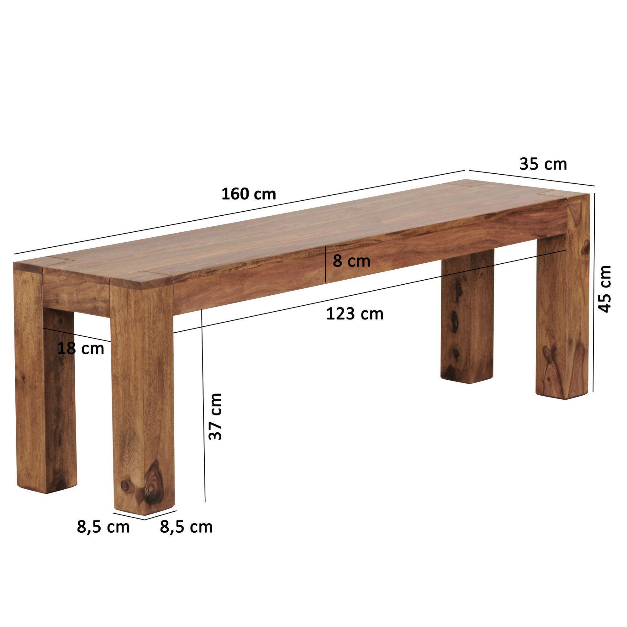 SITZBANK 160/45/35 cm Sheeshamfarben Sheesham massiv  - Sheeshamfarben, MODERN, Holz (160/45/35cm) - MID.YOU