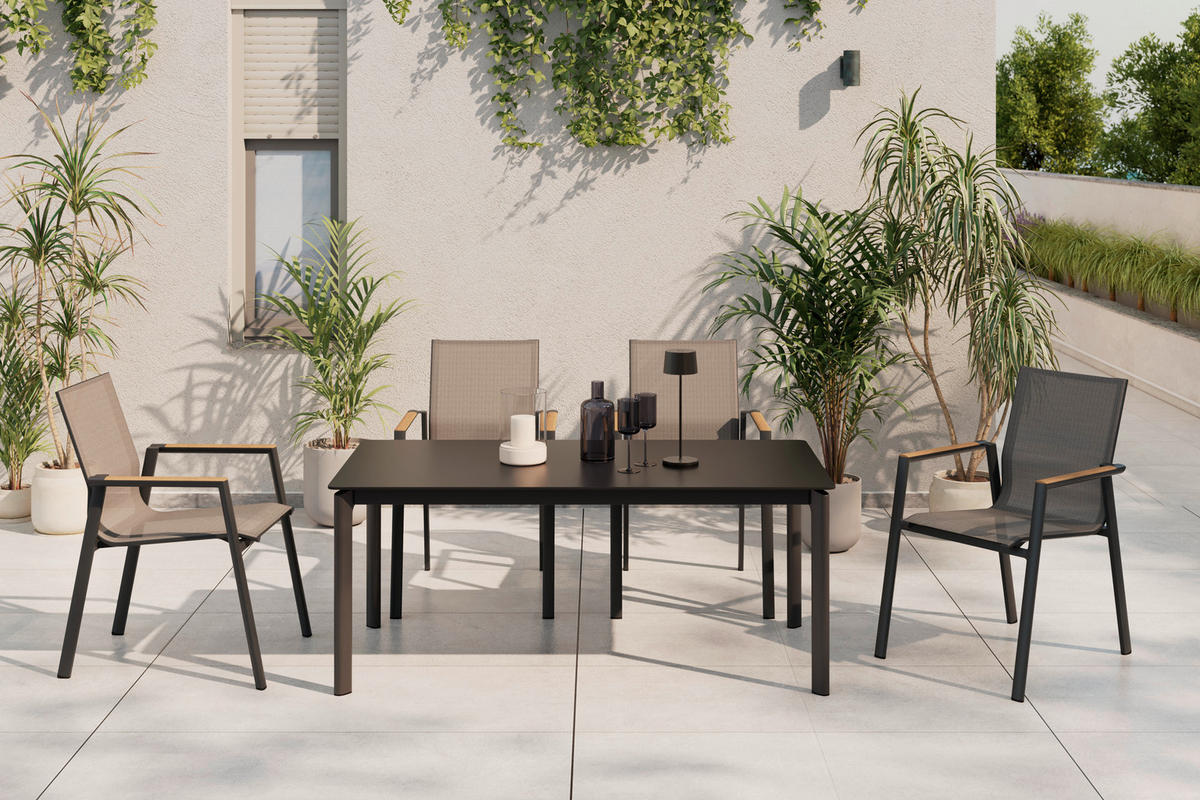 STOL  tikovina aluminij antracit, naravne barve, črna  - črna/naravne barve, Basics, kovina/tekstil (57/87/70cm) - Ambia Garden