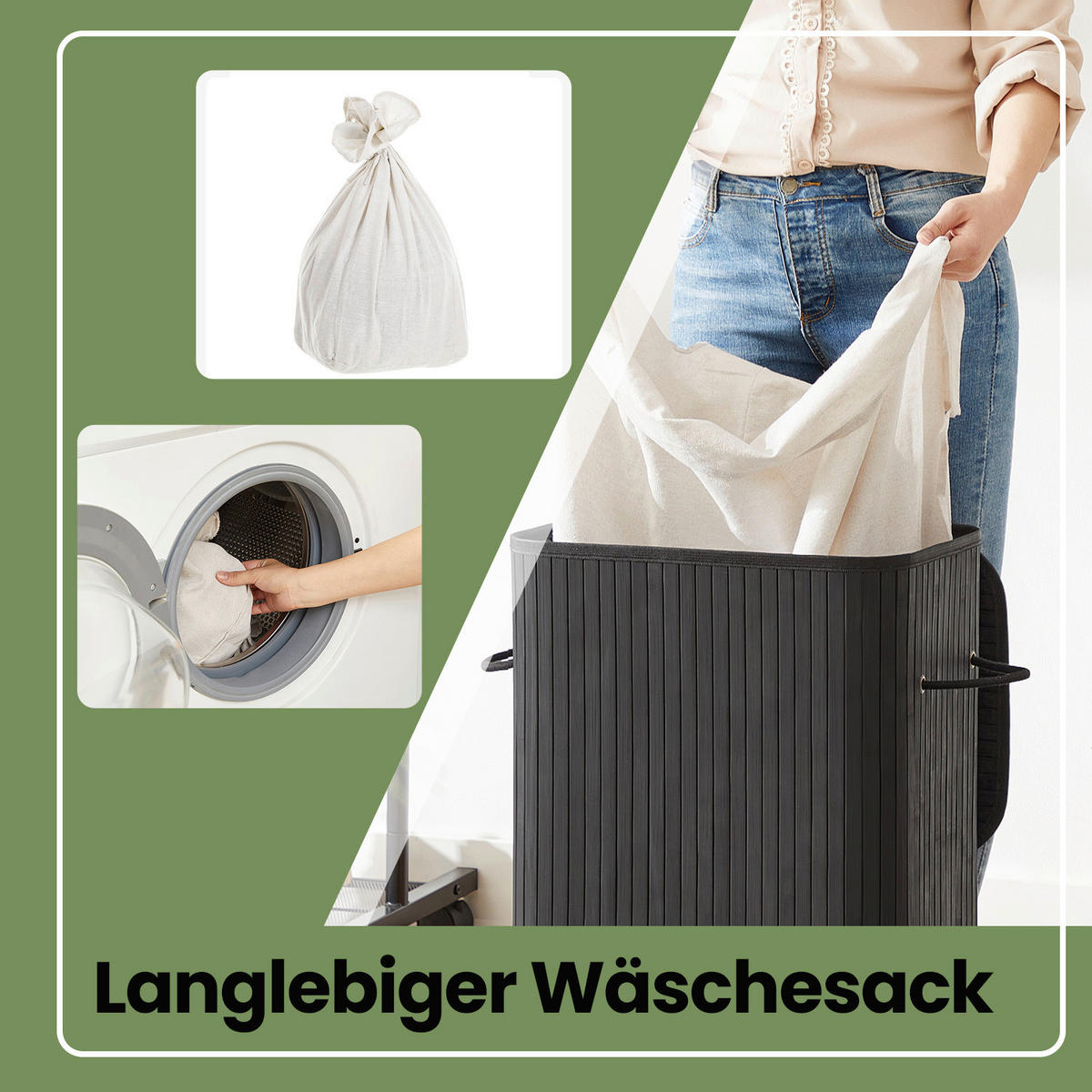 WÄSCHEKORB - Schwarz, Basics, Naturmaterialien/Holzwerkstoff (40/60/30cm)