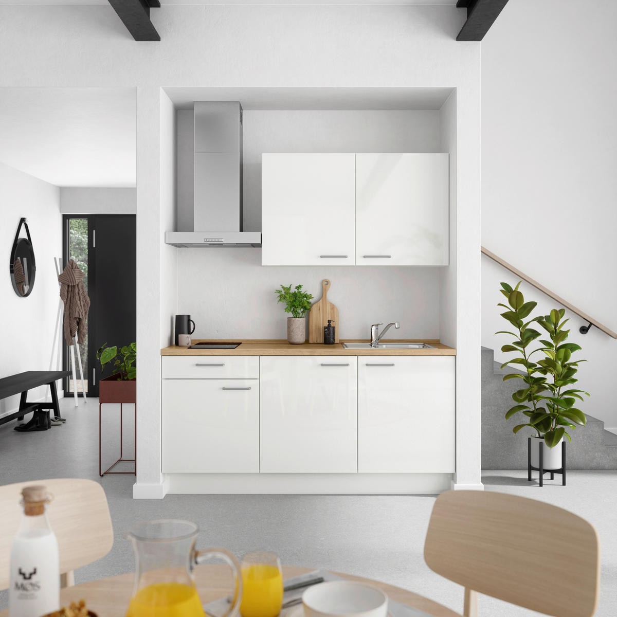 KUHINJSKI BLOK BREZ APARATOV - barve nerjavečega jekla/barve hrasta, Moderno, kovina/leseni material (180cm) - Celina Home