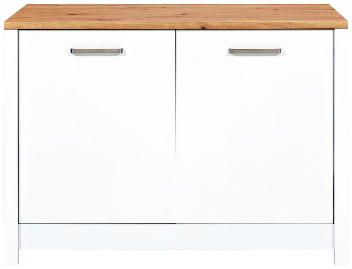 SPÜLENUNTERSCHRANK 130/92/60 cm  in Weiß, Eiche Artisan  - Silberfarben/Eiche Artisan, MODERN, Holzwerkstoff/Metall (130/92/60cm) - home24