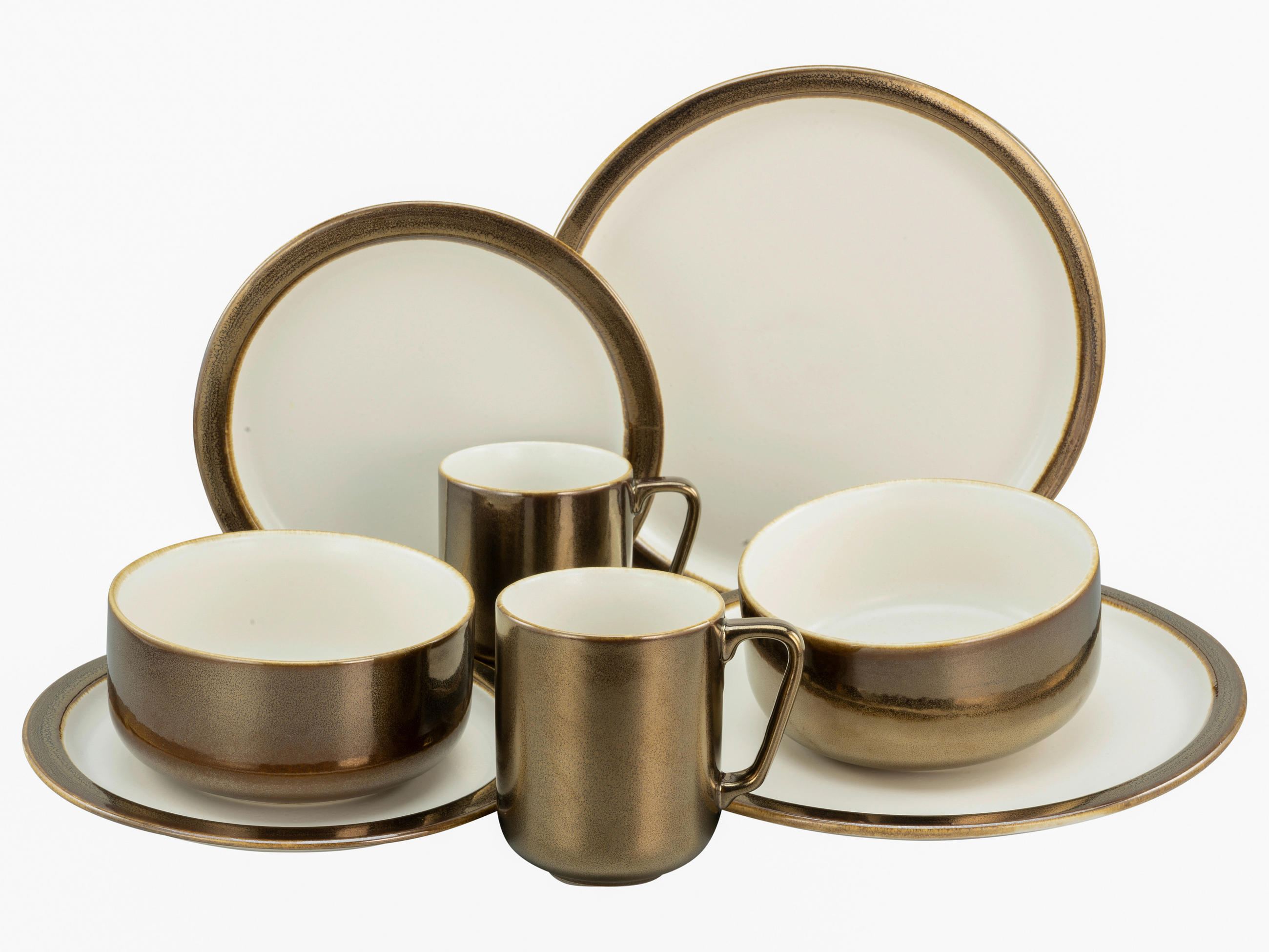 KOMBISERVICE Weiß, Goldfarben 8-teilig 2 Personen  - Goldfarben/Weiß, Keramik (30/30/29cm) - Creatable
