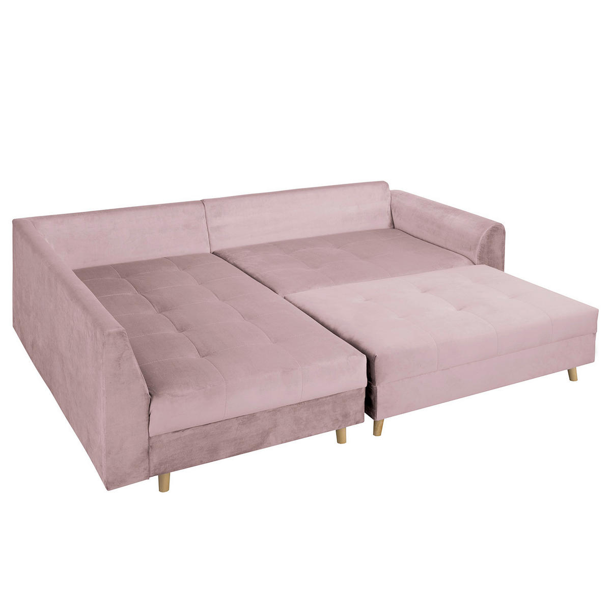 ECKSOFA inkl. Hocker Ariella Rosa Samt Rückenkissen, Hocker  - Naturfarben/Rosa, Design, Holz/Textil (161/231cm) - Livetastic