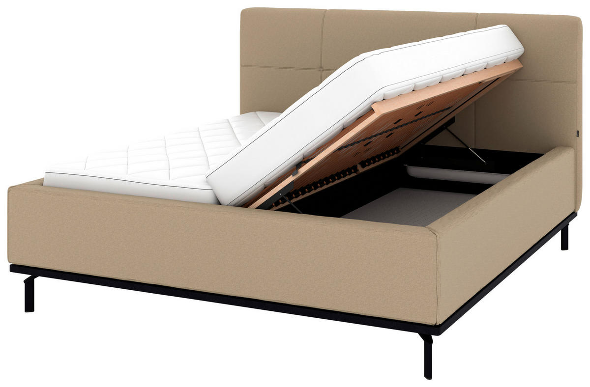 POLSTERBETT Matratze, Lattenrost, Bettkasten 180/200 cm  in Beige  - Beige/Graphitfarben, Design, Holz/Textil (180/200cm) - Musterring